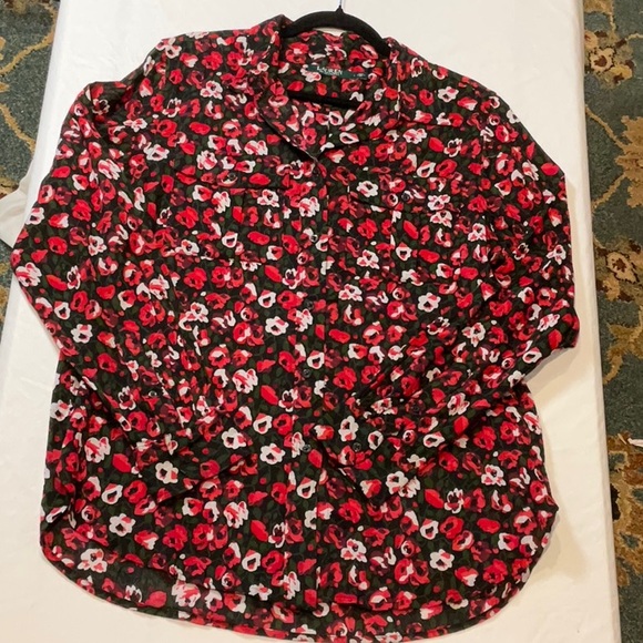 Ralph Lauren Red and Black Floral Button Down Blouse Size Large - Picture 7 of 7